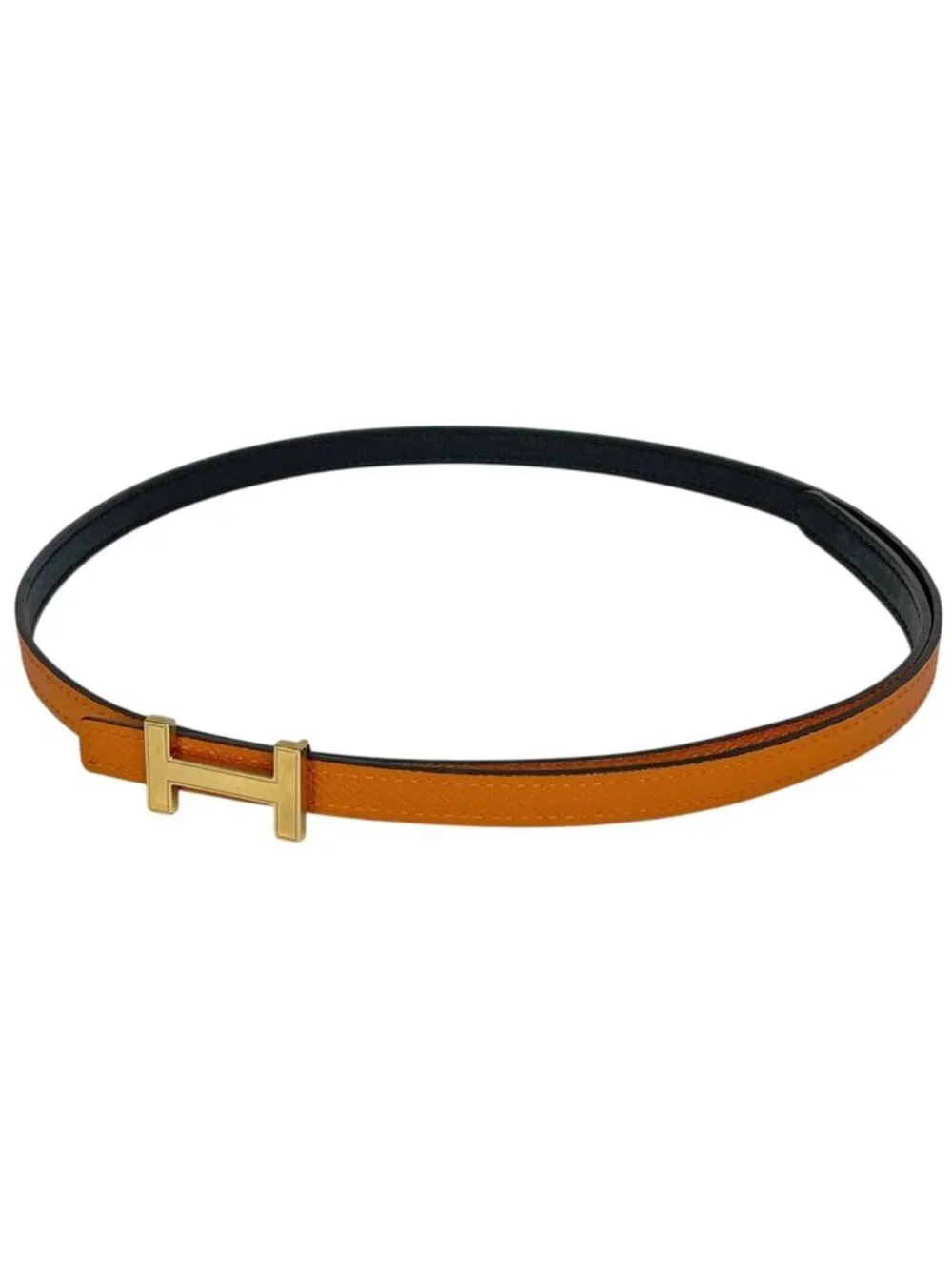 Hermes Belt Buckle Reversible Veau Epsom Black Orange